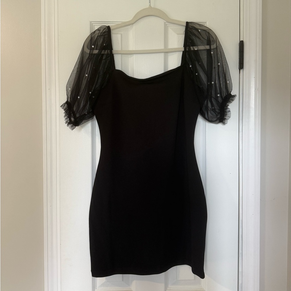 Elegant Black Dress with Sheer Sleeves